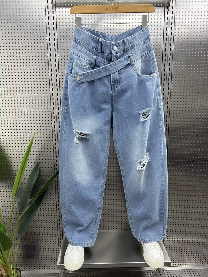 Men's Jeans New Men's Ripped Jeans Baggy Straight Fashion Vintage Blue Denim Pants Personality Streetwear Hip Hop Male Trousers H260924 - view 3