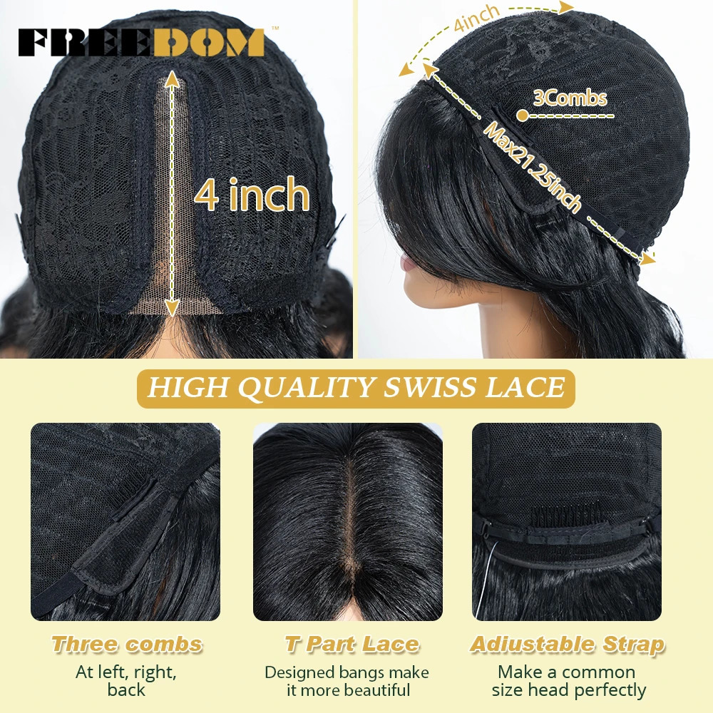 FREEDOM Synthetic Lace Wigs For Black Women 28inch Long Body Wave Middle Part Lace Wig With Bangs Ombre Blonde Brown Cosplay Wig 260922 - view 7