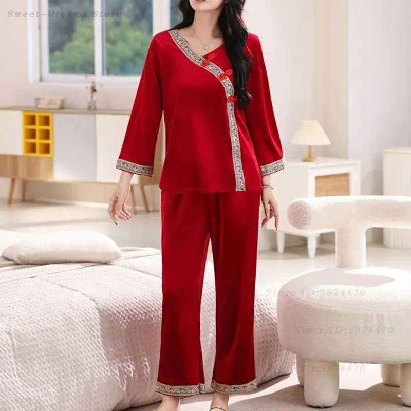 Women's Sleep Lounge Chinese Style Velvet Pajamas Set Autumn Winter New Sleepwear Women's Plus Size 6XL Pyjamas Suit Velour Home Clothes Lou - view 7