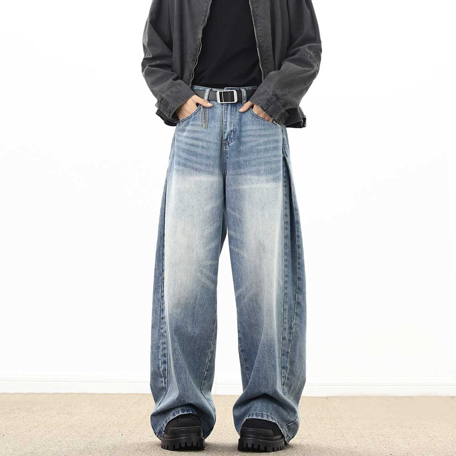Men's Jeans American Style Vintage Casual Wide-leg Mopping Jeans Men Loose Denim Trousers Neutral Jeans Streetwear Men Women Jeans Pants H260924 - view 4