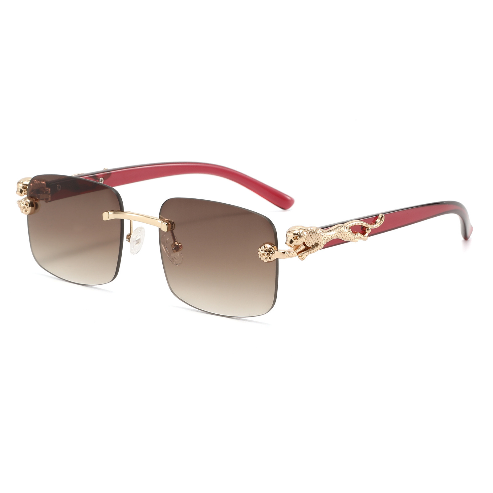 Luxury Fashion Designer Sunglasses 2025 New Frameless Cut-Edge Fashionable Leopard Temple Sunglasses, European And American Men's High-End Trendy