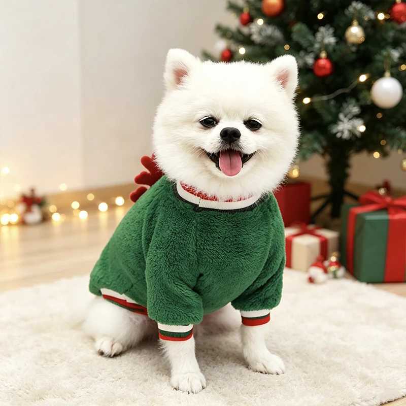 Sleep Lounge Women's Christmas Coral Fleece Dog Sweater Xmas Tree Reindeer Pattern Warm Pet TwoLegged Clothes for Small Medium Dog CatC260924 - view 3