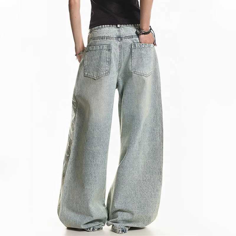 Men's Jeans Hip Hop Fashion Straight Wide Leg Denim Trousers For Men Letter Printed Blue Baggy Y2K Jeans 2026 New Casual Streetwear Jean H260924 - view 7