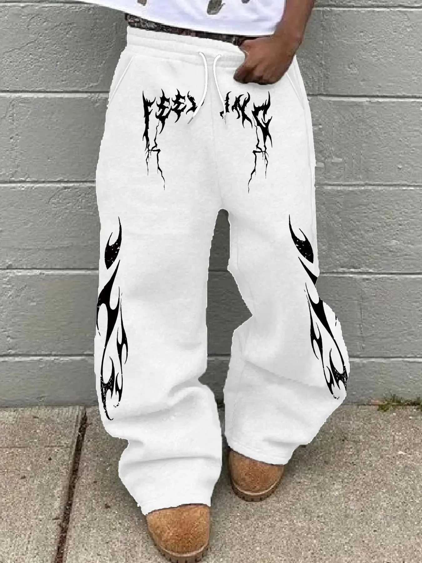 Men's Pants Men Flame Letter Print Straight Pants Polyester Casual dr1 Joggers Hip Hop Streetwear Baggy Trousers Daily Wear S-3XL D260924 - view 4