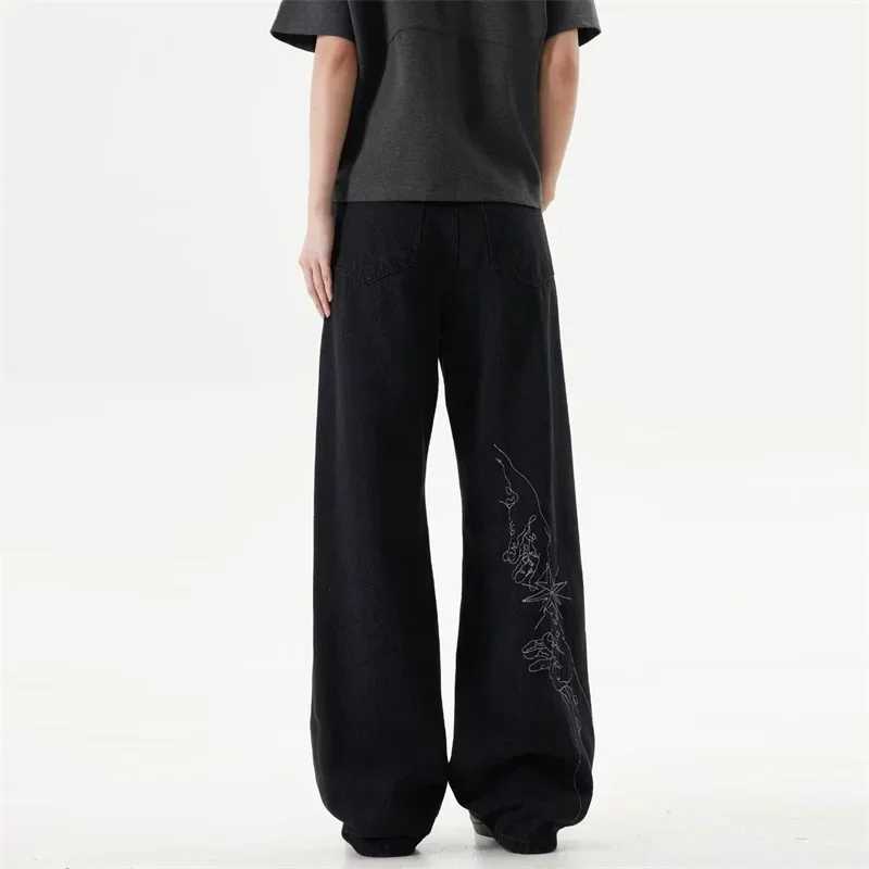 Men's Jeans 2026 New Goth Vintage Embroidered Baggy Jeans For Men Punk Hip Hop Harajuku Denim Pants Y2K Streetwear Straight Wide Leg Jean H260924 - view 4