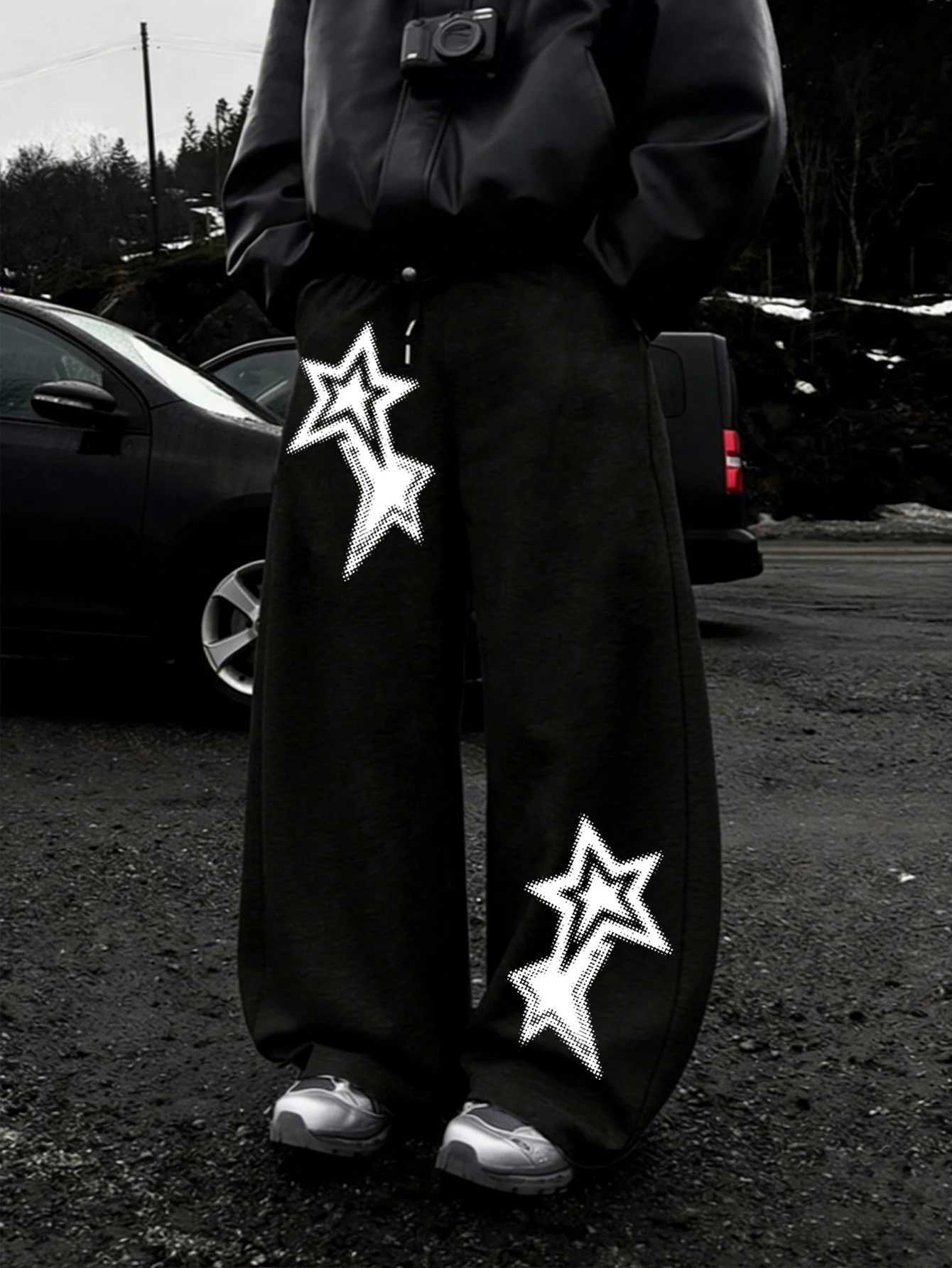 Men's Pants Men Y2K Streetwear Baggy Sweatpants Halftone Dot Nested DoubleStar Diagonal Asymmetrical Print dr1 Loose Wide Leg D260924 - view 3