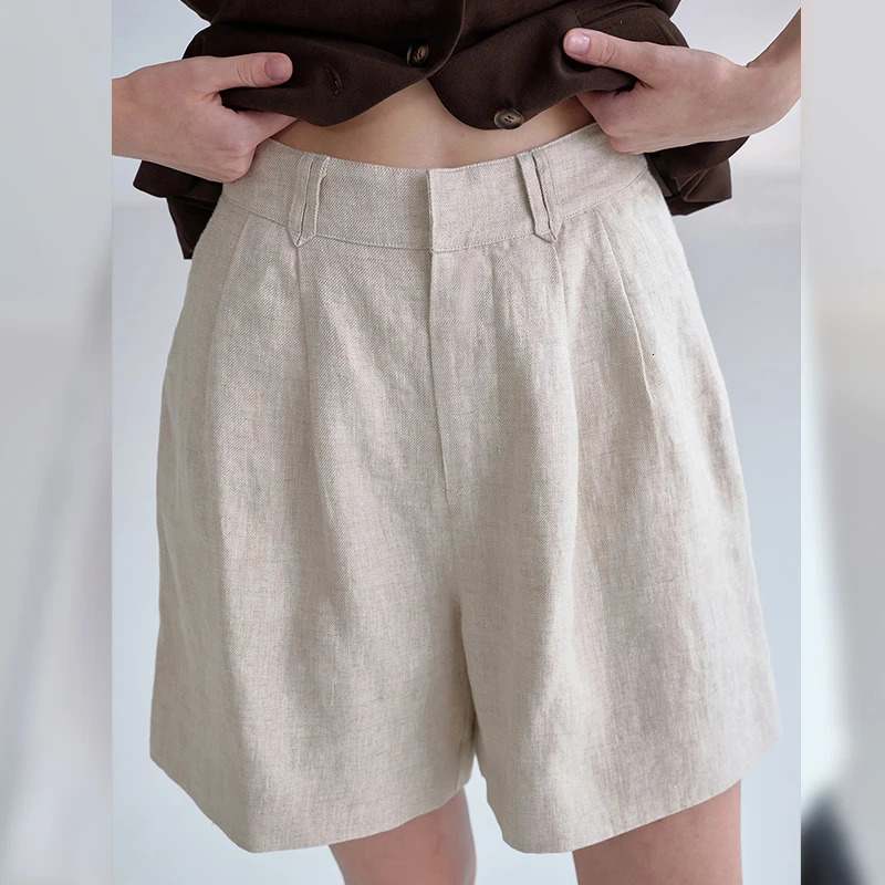 HighQuality 100% Linen Womens Shorts 2026 Summer Office Ladies Twill Soft And Loose HighWaisted Straigh Pants Girl 260924 - view 6
