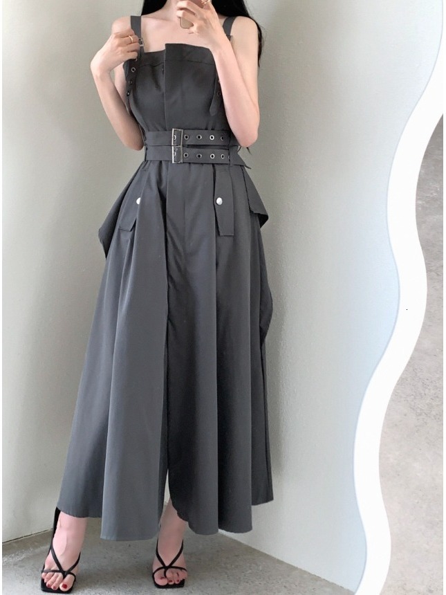 Retro Personalized Double Belt Design Halter Women's Summer 2026 New Waist Cinching Vest Long Dress Korean Style A-Line... - view 3