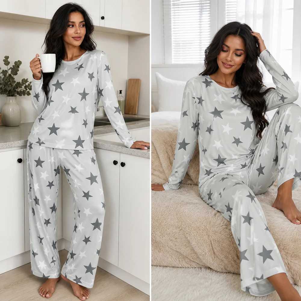 Women's Sleep Lounge Women's Four-Season Spring and Summer Long-Sleeved Pajamas Casual Comfortable and Cute Star-Printed Long-Sleeved Pants  - view 3