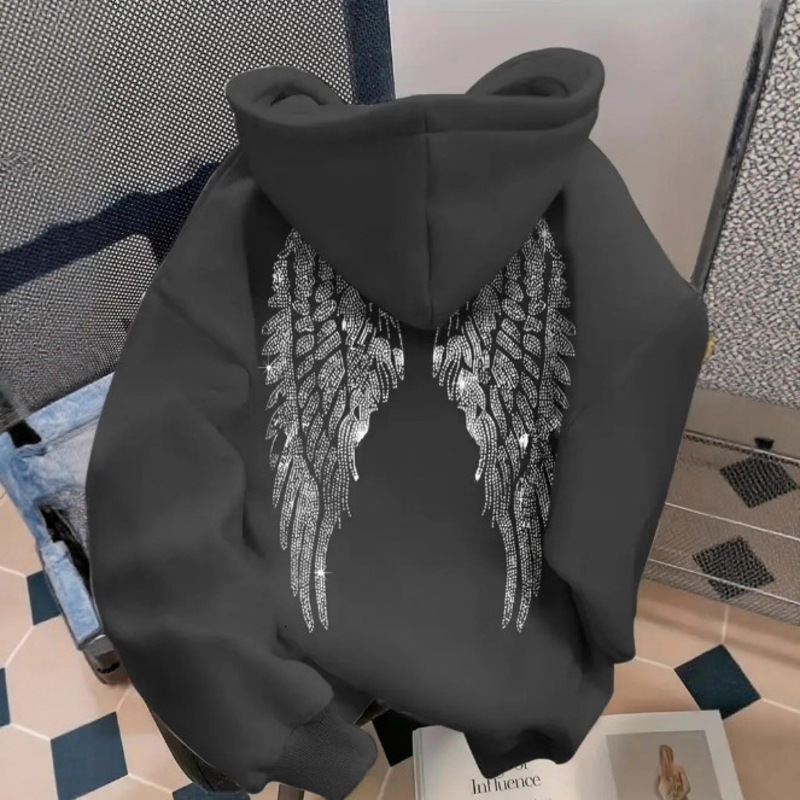 2026 new Trend: Simple Design Wing Print Sweatshirt, Casual Loose Pullover Jacket - view 3