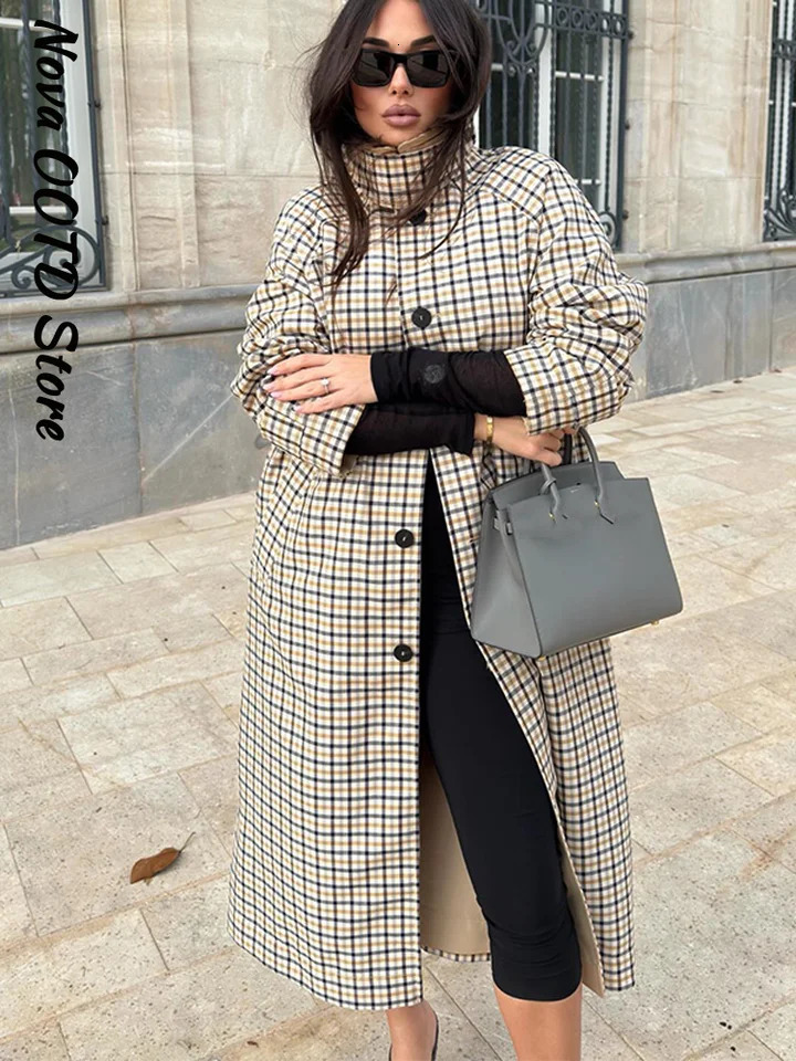 Fashion Reversible Plaid Long Trench Coat Women Single Breasted Long Windbreaker 2026 Spring Lady Classic Street Outwear 260924 - view 5