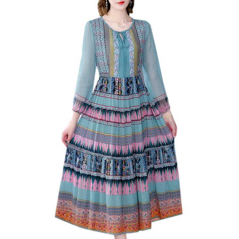Sleep Lounge Women's 2025 Spring Boho Green Chiffon Beach Maxi Dress Autumn Vintage 4XL Plus Size Long Sleeve Women Dress Elegant Party VestidosC - view 6