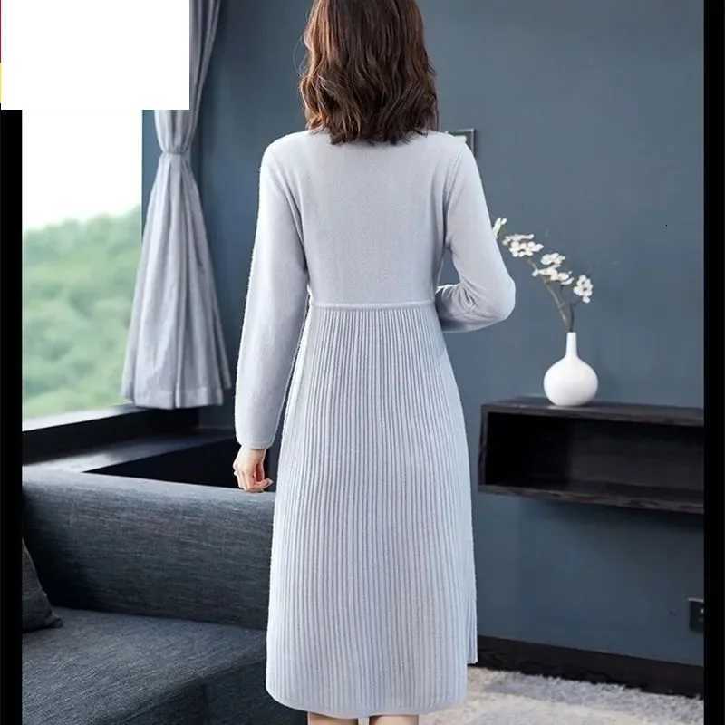 Lounge Women's Sleep Woolen Sweater Dress Mid to Long Women's Autumn And Winter Drawstring tie Waist Cinching Slimming Effect Base Knit Wool - view 7