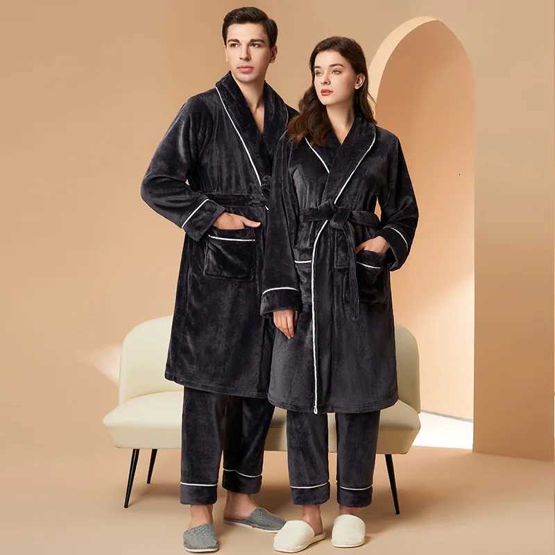 Lounge Women's Sleep Thickened Flannel Pajamas For Men Women Warm Robe With Pants Autumn Winter Coral Fleece Bathrobe Nightwear Home WearC260924 - view 3
