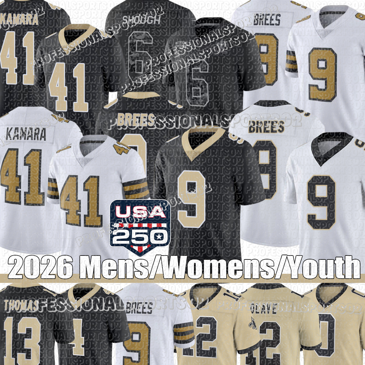 Maglia Neworleans City Saint # 41 Alvin Kamara Chris Olave Derek Carr Rashid Shaheed Tyrann Mathieu Taysom Hill Spencer Rattler Maglie Da Calcio-image