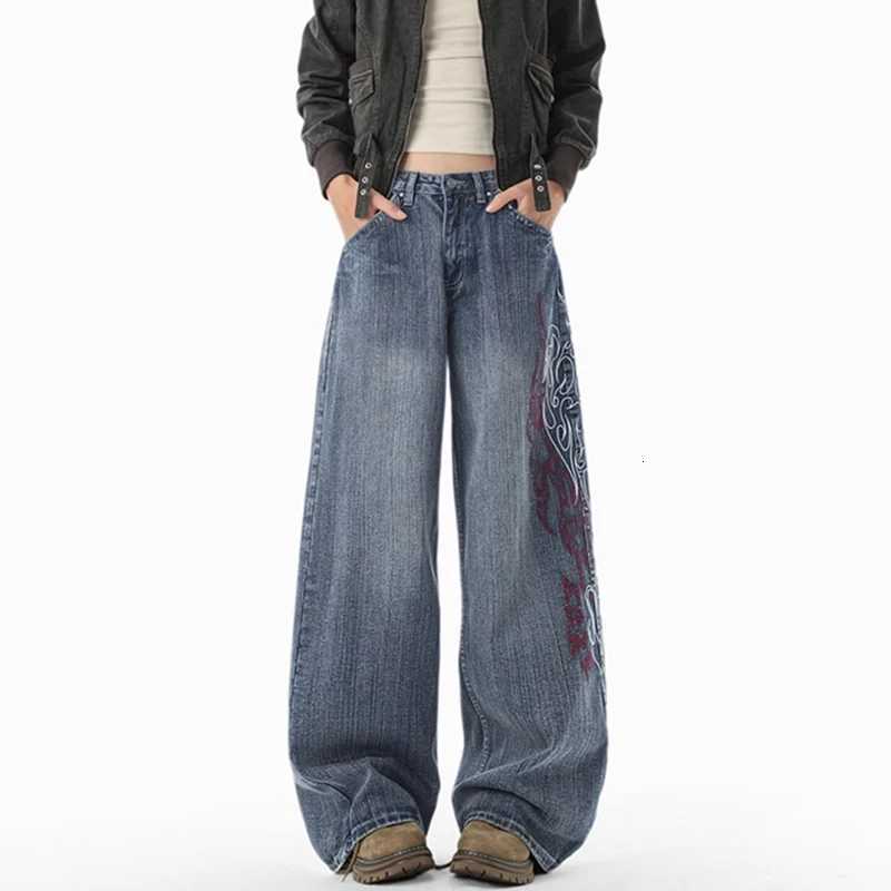 Men's Jeans New Men's Hip Hop Fashion Straight Baggy Denim Pants Y2K Flame Embroidered Streetwear Flared Jeans Harajuku Streetwear Jean H260 - view 7