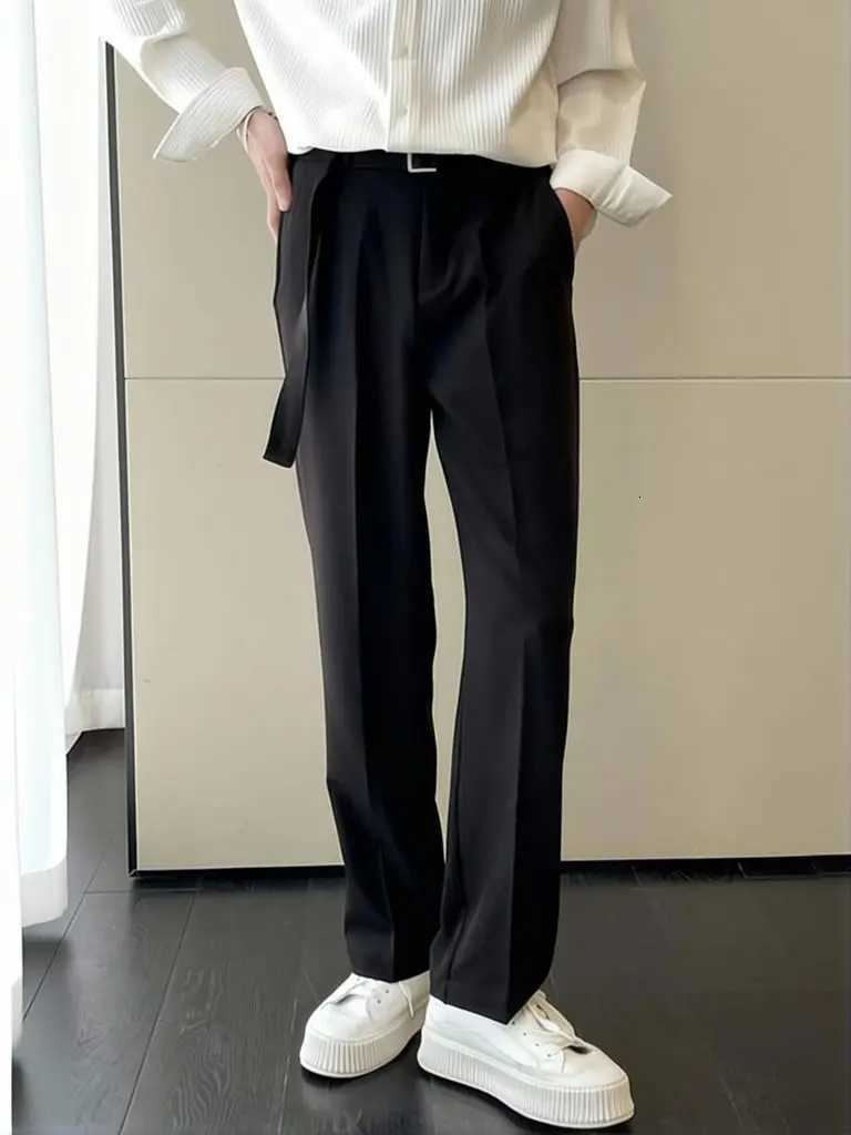 Men's Pants Brown Korean Wide leg Casual Pants With Belted Men Streetwear Oversize Baggy Pants Harajuku Cool Black Work wear Suit Pants D260924 - view 7