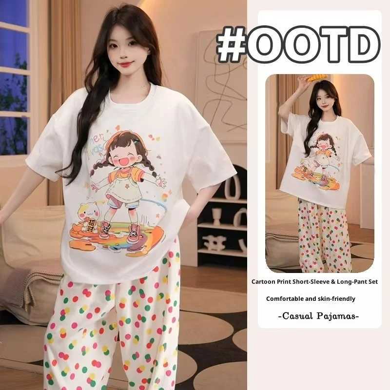 Women's Sleep Lounge Summer New Women's Short Sleeved Sleepwear Home Suit Set Cartoon Pullover Loose Lazy Style Sleepwear Home Suit Two-Piec - view 7
