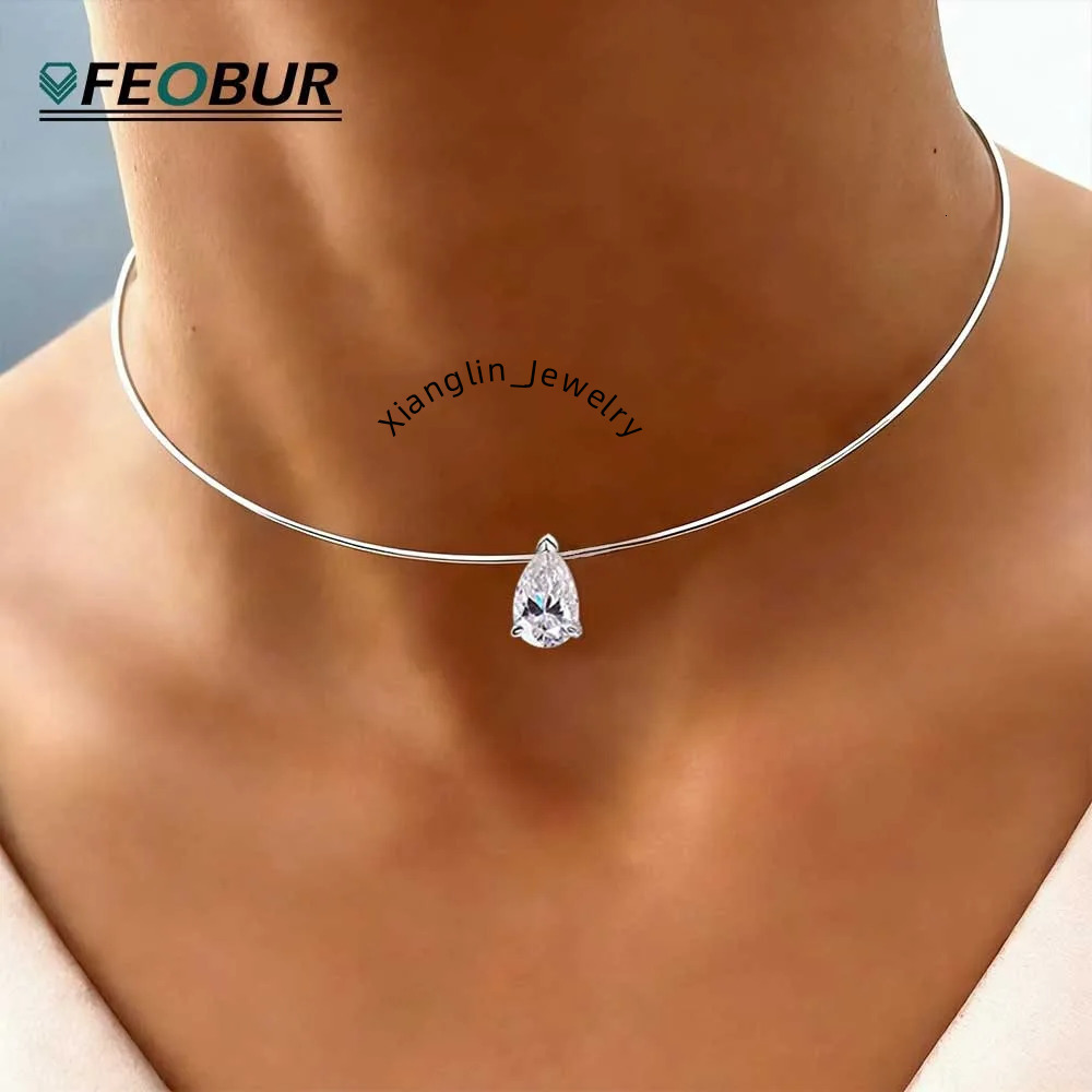 3/4/5CT Waterdrop Moissanite Pendants Necklace 925 Sterling Silver Collar Chain Pear Cut Solitaire Diamond Choker Women Jewelry