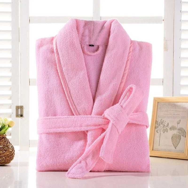 Sleep Lounge Women's Terry Robe Women 100% Cotton Bathrobe Lovers Brown Robes Men Bathrobe Solid Towel Fleece Long Sleepwear Bridesmaid Robe Whit - view 6