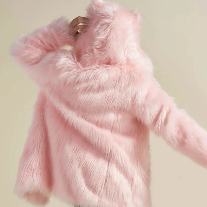 Men Faux Fur Outerwear Solid Hooded Jackets Long Sleeve Coat Loose Winter Pockets Casual 2025 Spliced Slight Strech 260923 - view 4