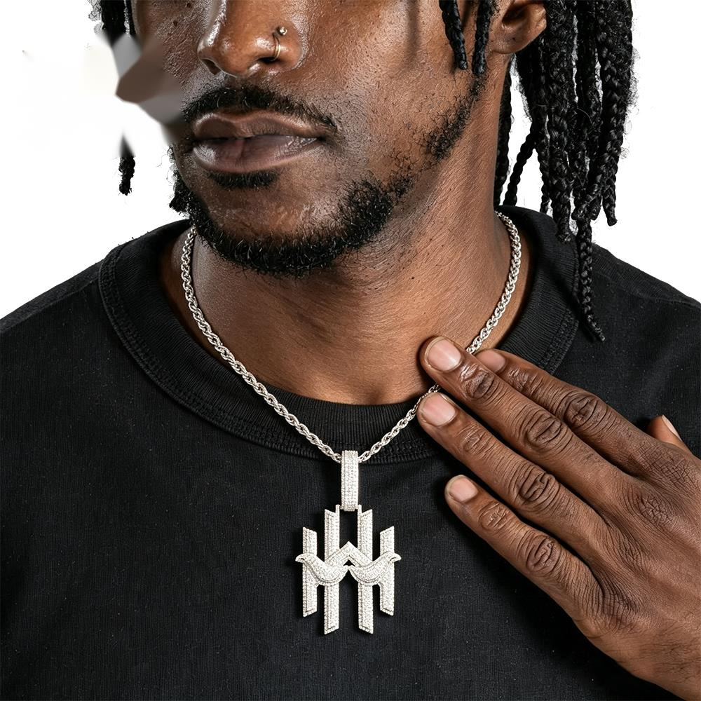 Hip Hop H-Shaped Personalized Pendant Inlaid with Moissaniteia Unisex High-End Fashion Jewelry Pendant - view 4