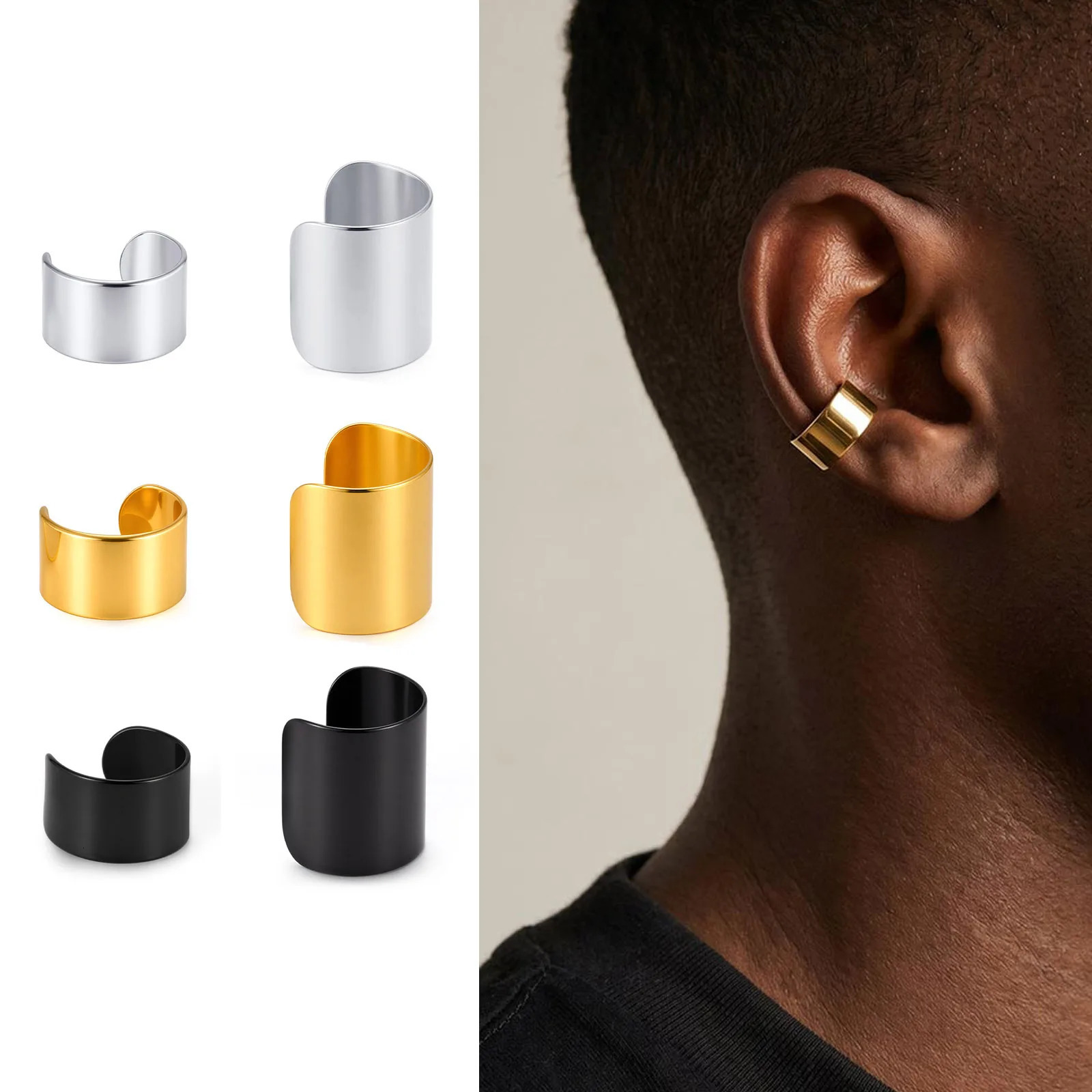 Punk Stainless Steel Ear Bone Clip for Men Long Short Cube Non Piercing Cuff Hip Hop Earring Jewelry Gift 260910