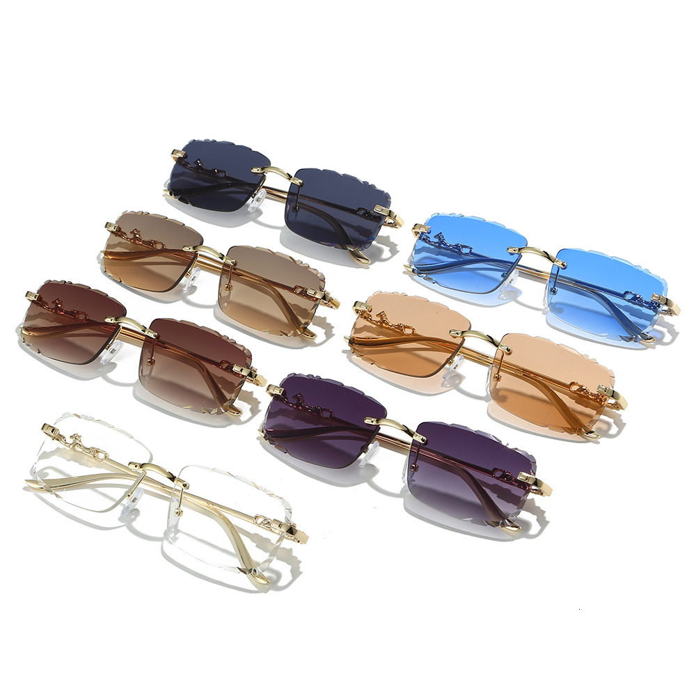 High-End Designer Sunglasses Decorative Personalized Rimless Colorful Men's Retro Leopard Head Sunglasses Fashionable