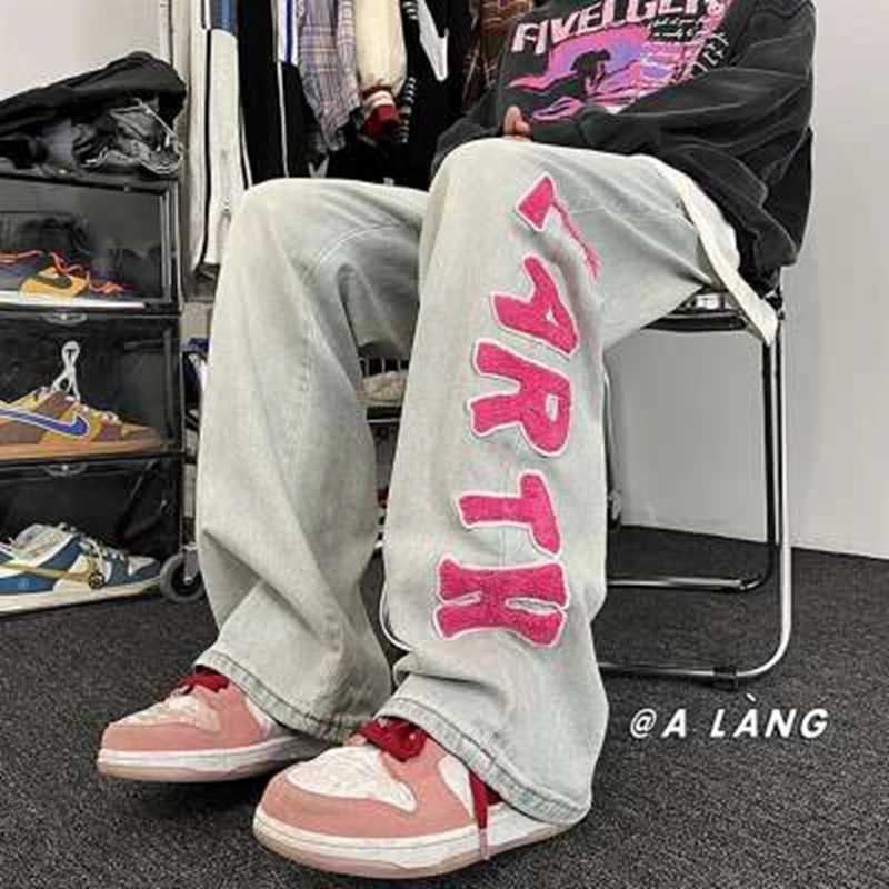 Men's Jeans American High Street Hiphop Loose Straight Leg Jeans INS Casual Long Trousers Wide Leg Pants Youth Casual Jeans y2k pants H260924 - view 4