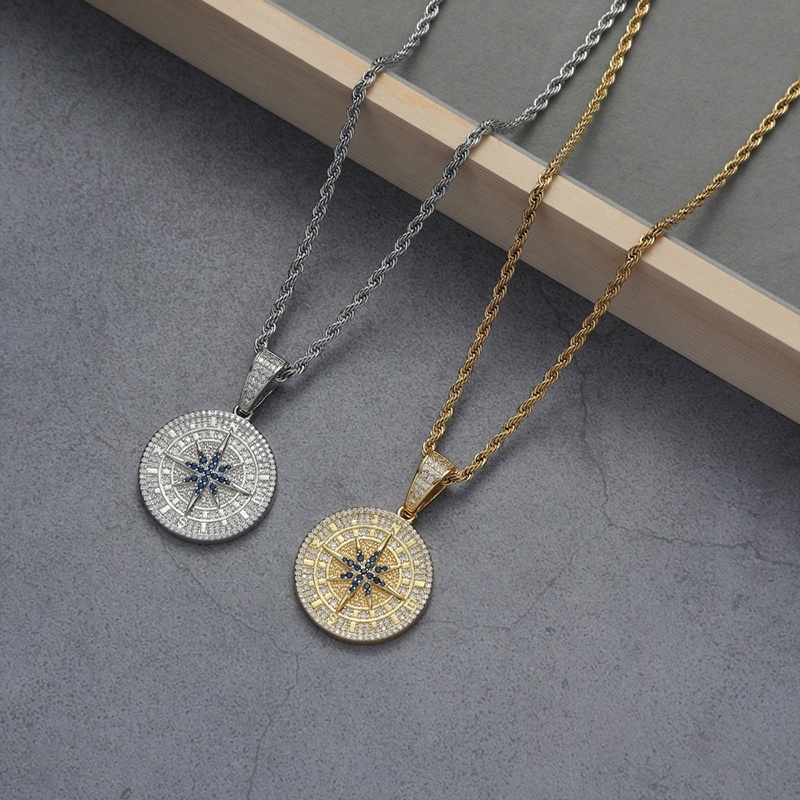 2026 Hip Hop Pendant Necklace 18K White Gold Plated Iced Out Jewelry Moissanite Bling Moissanite Compass Pendant Link Chain for Parties - view 5