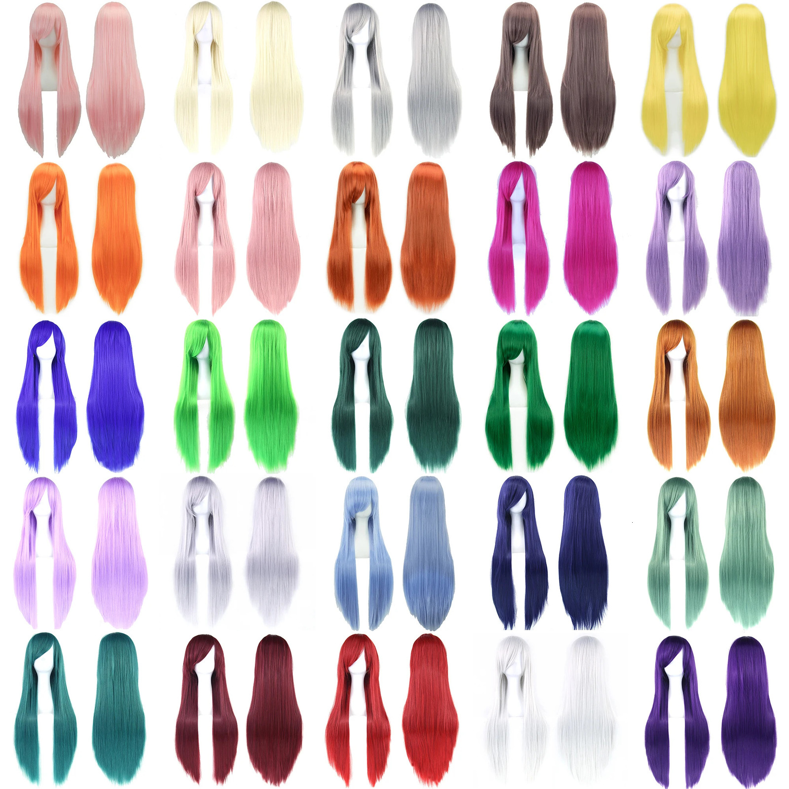 Soowee Long Synthetic Hair White Purple Cosplay Wigs Party Black Hair Straight Wig Hairpiece for Women 260924