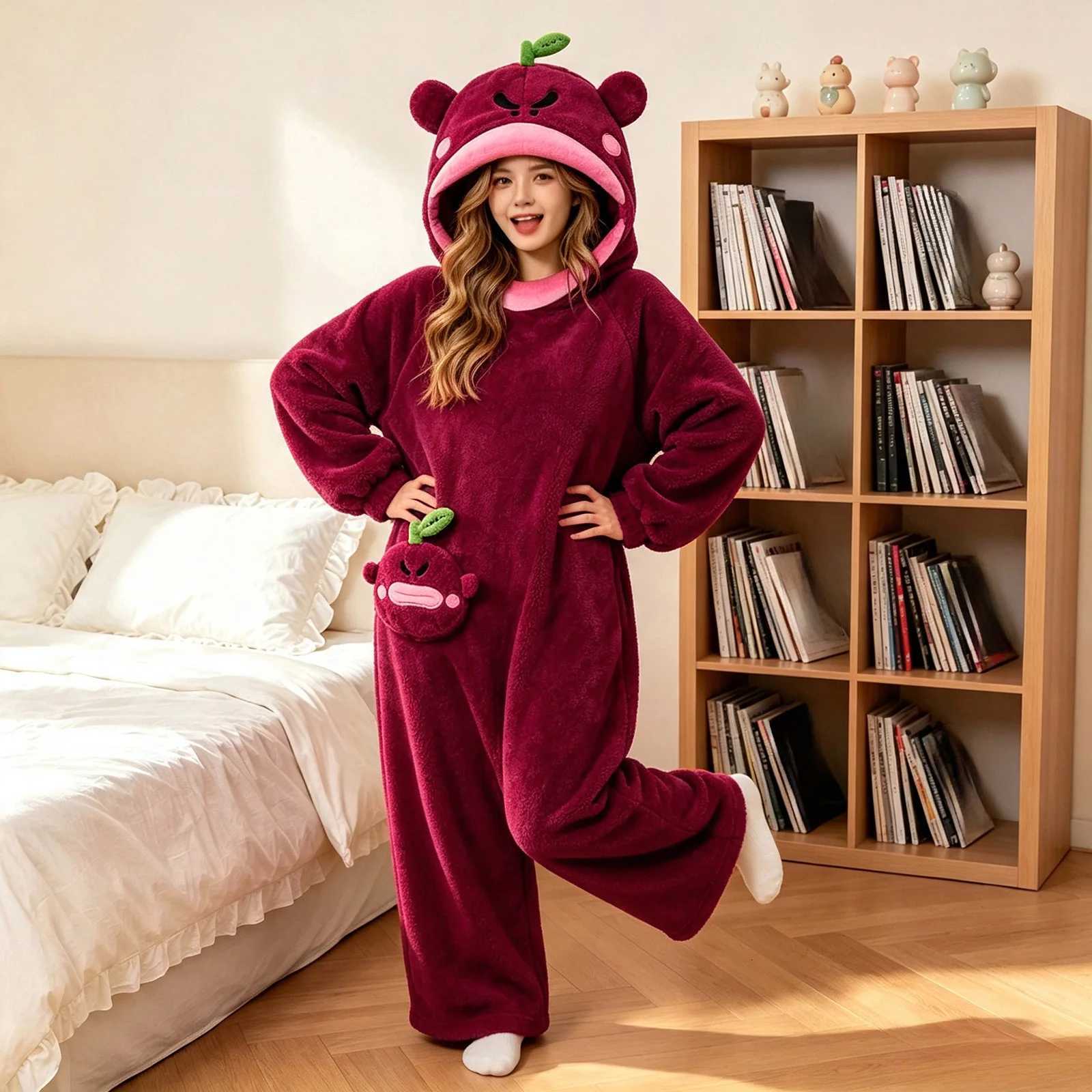 Sleep Lounge Women's Cartoon Big Mouth Monster Funny Onesie Kigurumi Pajamas For Men Women Winter Thickened Fleece Warm Loungewear Home Sleepwear