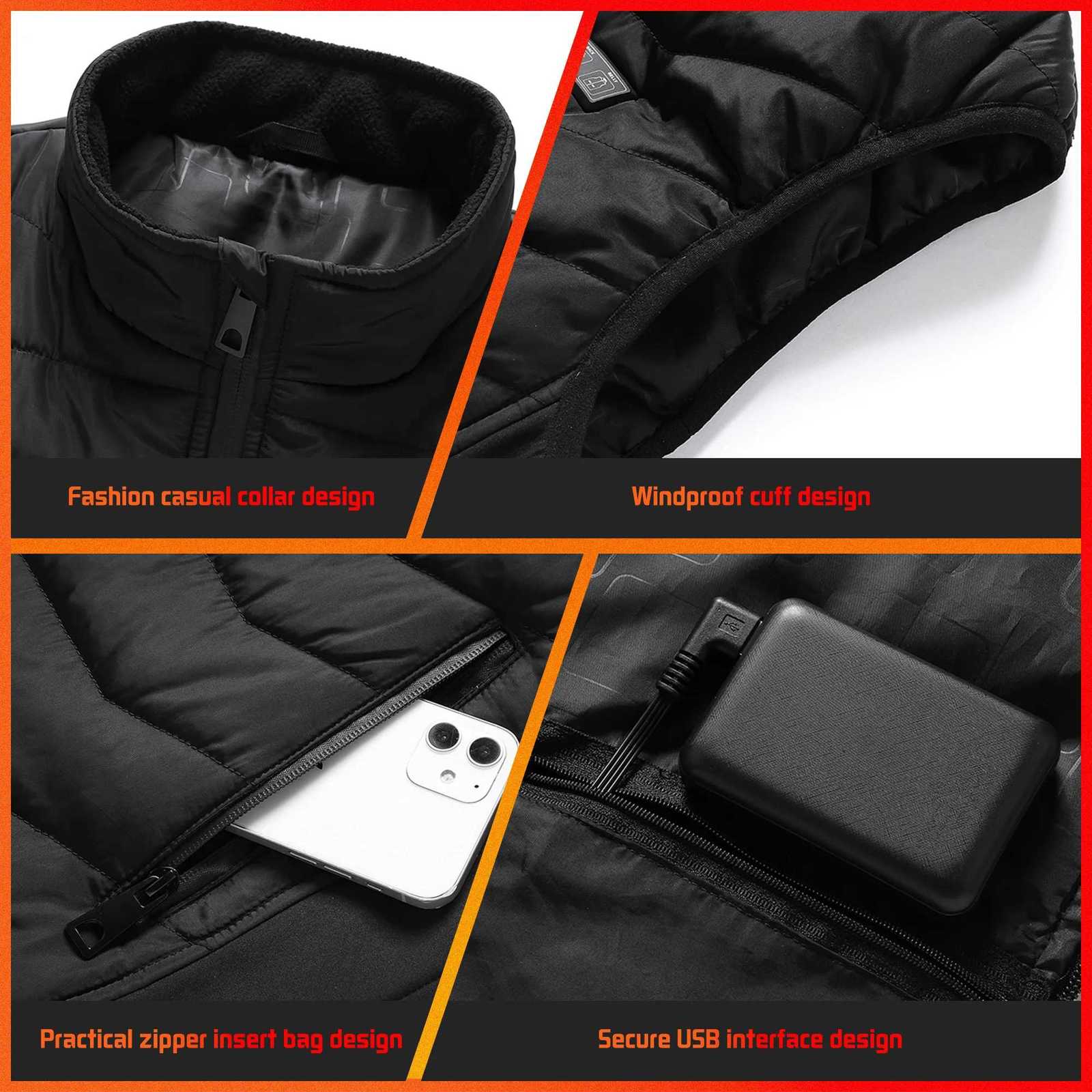 Jackets Hoodies Heated Vest Outdoor 11 Heating Pads Smart Temperature Control Fast Heat USB Powered Washable Winter Fishing Hunting Coat For Men Women - view 6