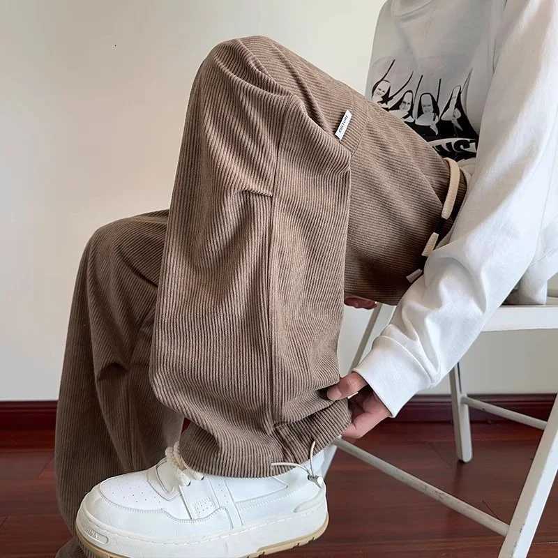 Men's Jeans New Men's Corduroy Pleated Baggy Straight Pantalones Appliques Casual Drawstring Cargo Pants Y2K Vintage Streetwear Trousers H26 - view 5