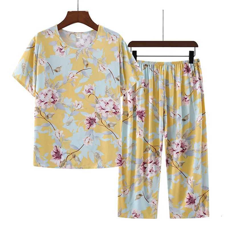 Women's Sleep Lounge Cotton Silk Pajamas Homewear Suit Women's Summer Thin Short-Sleeved Homewear Rayon Middle-Aged Mom Casual Pajamas Homew - view 6