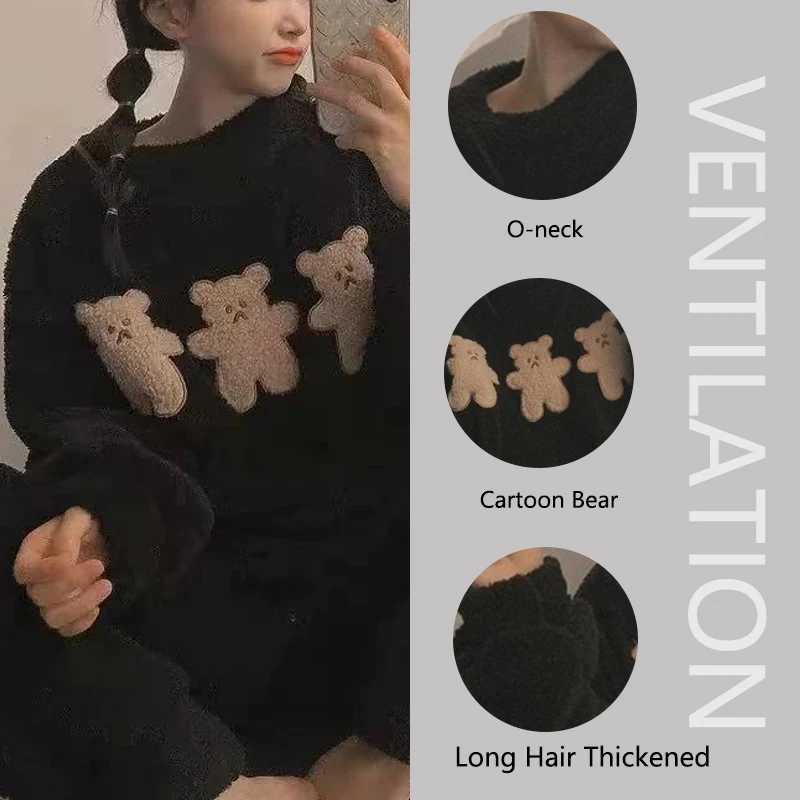 Women's Sleep Lounge 2pcs/Set Women's Pajamas Winter Facecloth Long-Sleeved Padded And Thickened Warm Student Pajamas Homewear Suit Bear Gir - view 3