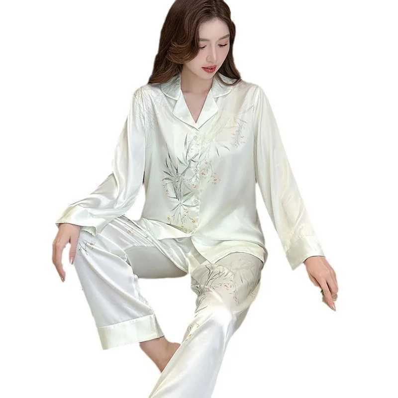 Sleep Lounge Women's Women's Plus-Size Printed Pajamas Loose-Fit Long-Sleeve Ice-Silk Cool-Feel Loungewear Versatile Outerwear PajamasC26092 - view 7