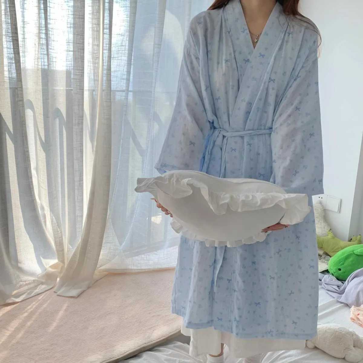 Sleep Lounge Women's Women Spring Autumn Butterfly Print Robe Girls Student Loose Loungewear Woman Soft Long Pajamas Teenage Ladies Casual Nightg - view 4