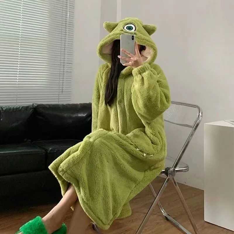 Lounge Women's Sleep Adult Monster Costume Womens Flannel Robes Cartoon Cosplay Hooded Long Nightgown Warm Sleepwear Plush Fleece Couple Nightdre - view 6