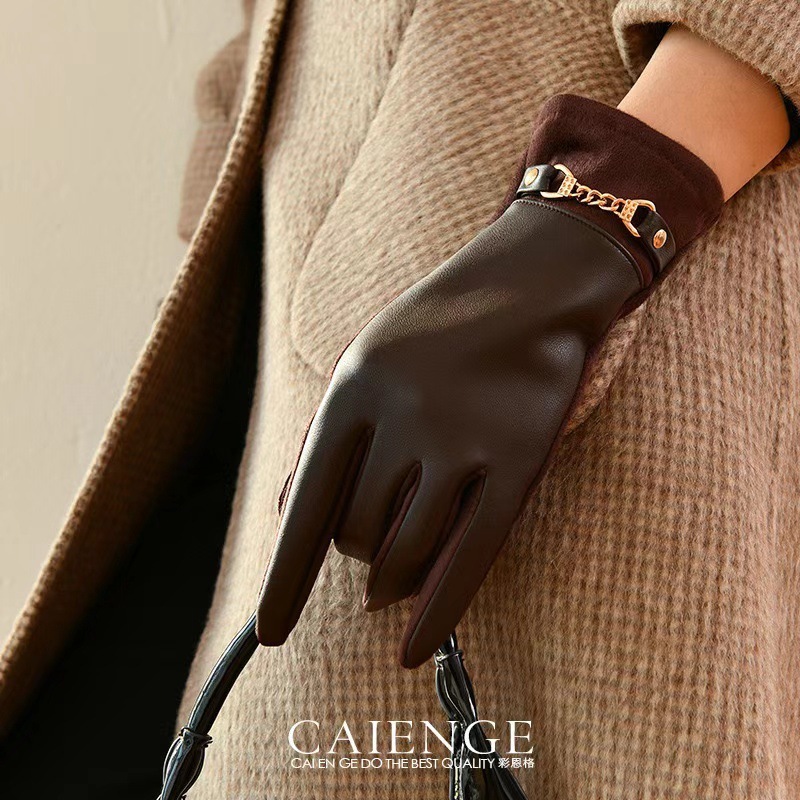 Designer Winter Gloves For Women Fleece Lined Thickened Warmth Suitable For Cycling Touchscreen Glovess Compatible Made With Protein Leather Windproof - view 7