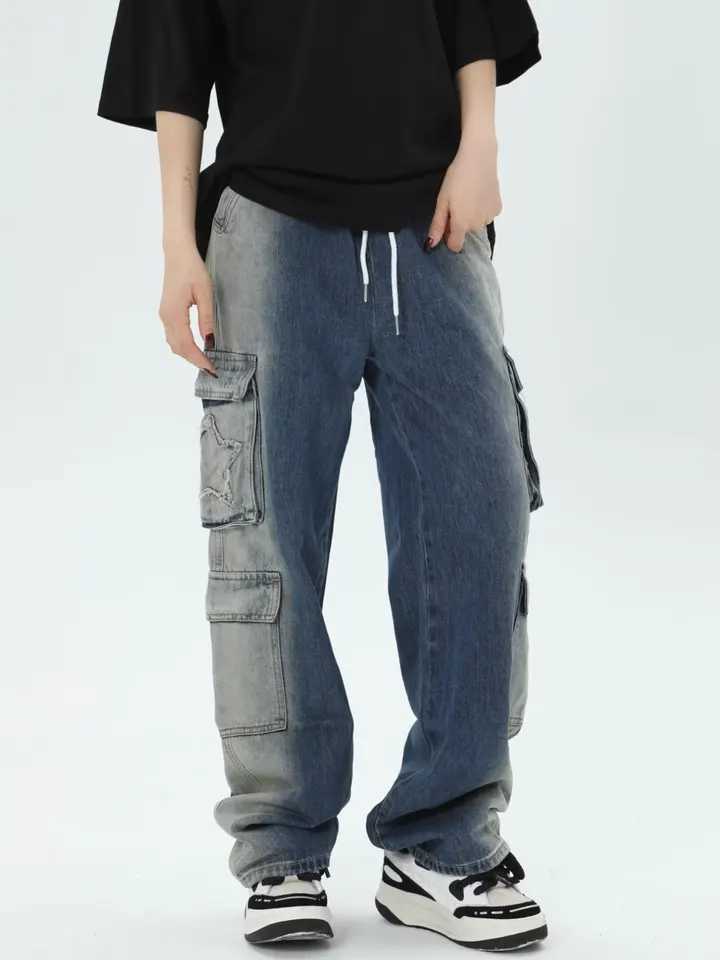 Men's Jeans washed water Men's Cargo Jeans Casual Loose Stacked Trousers Gothic Men Baggy Sweatpants Autumn Black Long Work Pants H260924 - view 4