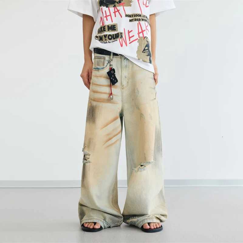 Men's Jeans Spring Men's Vintage Distressed Straight-leg Jeans Hip Hop Fashion Ripped Baggy Denim Pants 2026 New Casual Y2K Streetwear Jean 