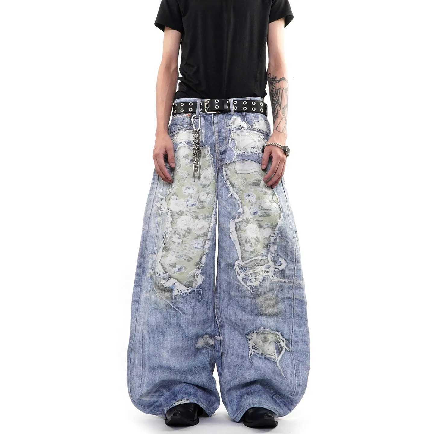 Men's Jeans High Street Vintage Hole Jeans men Y2k Fashion High Waist Baggy Wide Leg Pants 2026 Casual Loose Jeans H260924