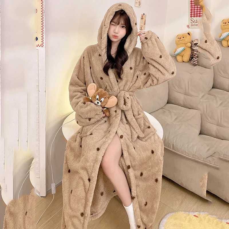 Lounge Women's Sleep 2025 Winter Long Sleeve Leopard Hooded Thick Warm Flannel Kimono Robes for Women Coral Fleece Bathrobes Sleepwear Nightdress - view 6