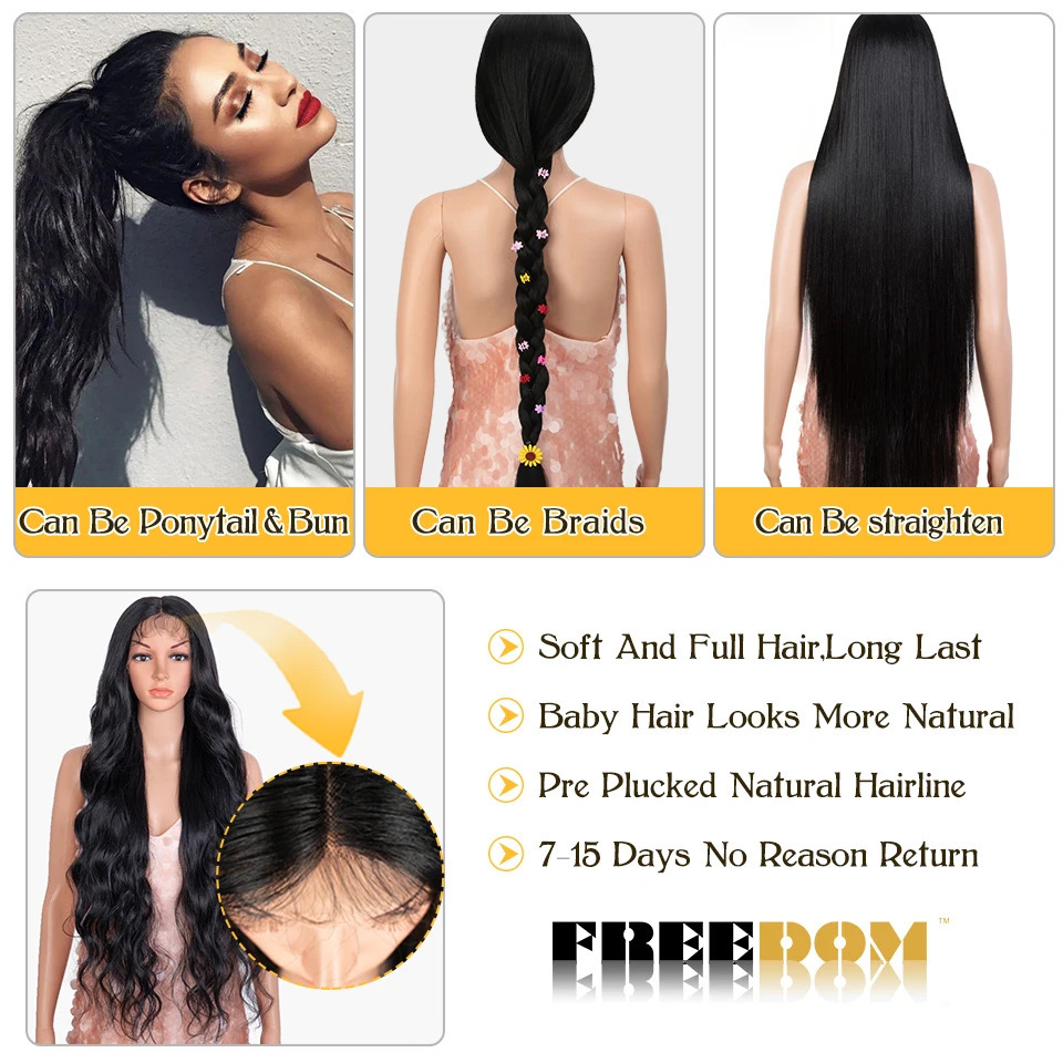 FREEDOM Synthetic Lace Front Wig 36 inch Body Wave Wigs For Women Ombre Blonde Ginger Highlight Wig Long Wavy Cosplay Wigs 260922 - view 7