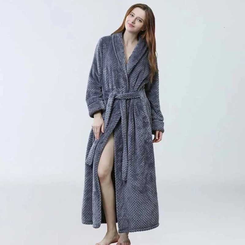 Lounge Women's Sleep Winter Long Bathrobe Women Fluffy Warm Lover Bath Robe with Sashes Soft Kimono Dressing Gown Solid Comfortable Sleepwear Fem - view 3