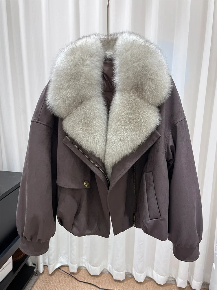 Winter Natural Fox Fur Collar Goose Down Jacket Women Motorcycle Suit y Puffer Jackets Clothing 260924