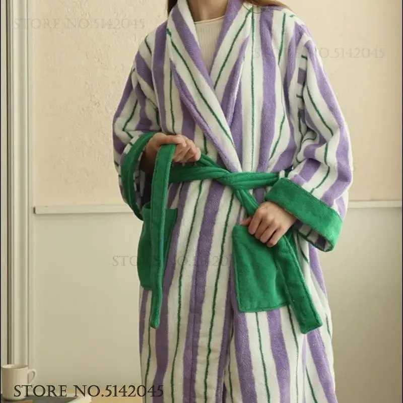 Sleep Lounge Women's Autumn Winter New Bathrobe Kimono Gown Cotton Terry Long Robe Home Dress Adult Couple Shower Robe Sleepwear Loose Lounge Wea - view 3