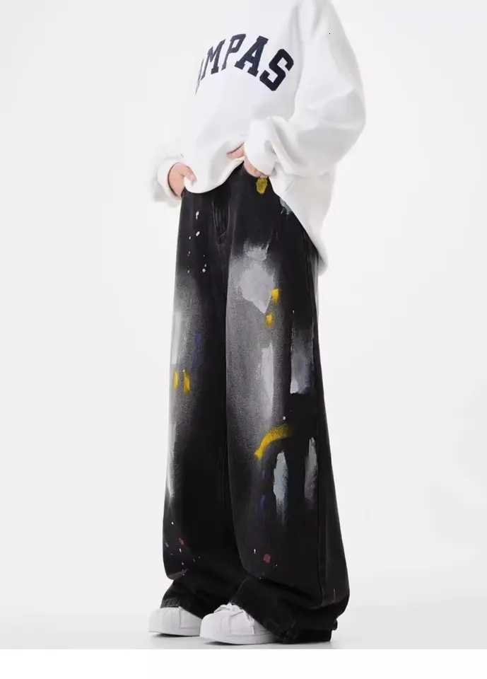 Men's Jeans Men's High Street Vintage Loose Wide Leg Long Pants Trendy Graffiti Straight Leg Trousers y2k American Denim Jeans Man clothes H - view 5