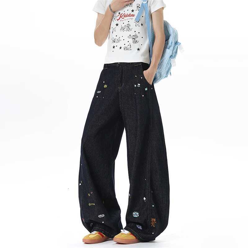 Men's Jeans Spring Cartoon Embroidered Baggy Straight Jeans For Man High Street Fashion Denim Curved Pants Hip Hop Punk Y2K Vintage Jean H260924 - view 6